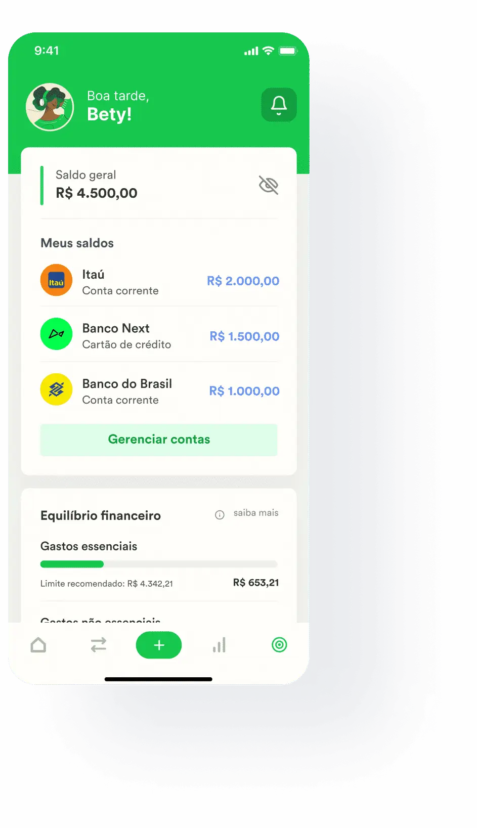 Imagem demonstrando o Organizze no celular, um organizador financeiro para controle de contas que é super intuitivo e fácil de usar